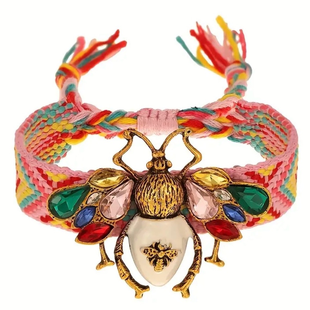 New! Adjustable Alloy Rhinestone Bee Charm Bracelet with Rhinestones